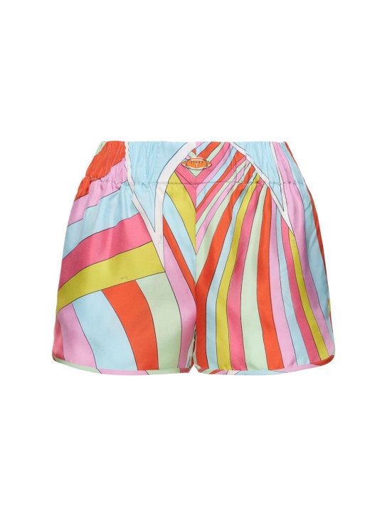 Pucci: Shorts de sarga de seda estampados - Rosa/Naranja - women_0 | Luisa Via Roma