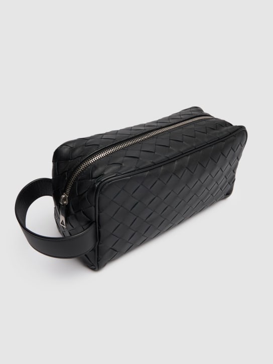 Bottega Veneta: Intrecciato travel leather pouch - Black - men_1 | Luisa Via Roma