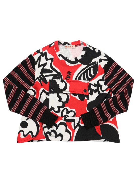 Marni Junior: Printed cotton sweatshirt - Red/Multi - kids-girls_0 | Luisa Via Roma
