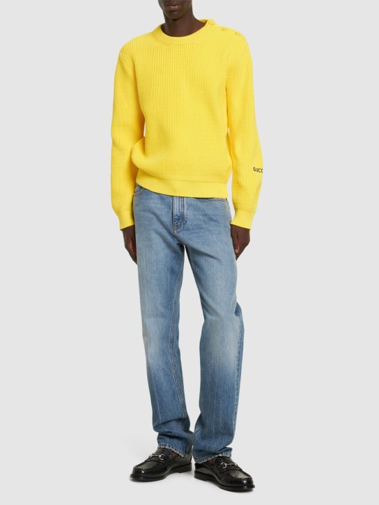 Gucci: Logo cotton blend crewneck sweater - Yellow - men_1 | Luisa Via Roma
