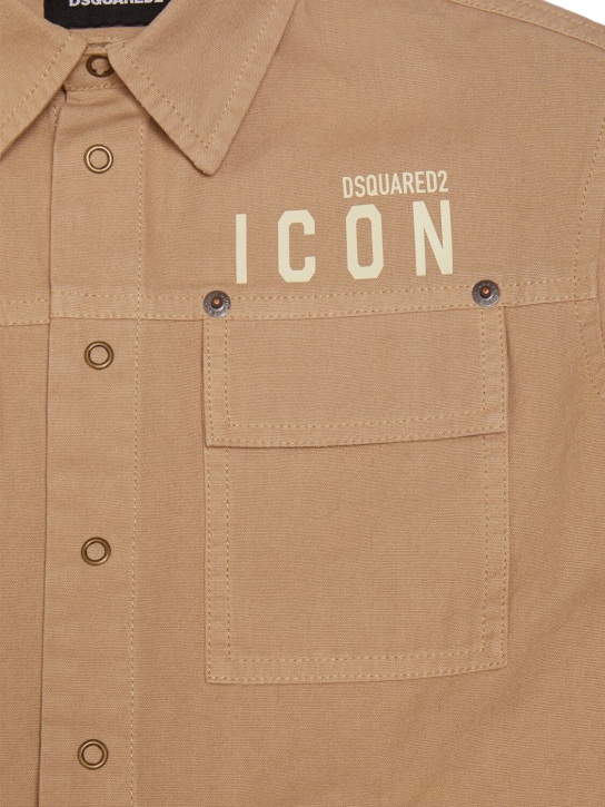 Dsquared2: Cotton poplin shirt w/ logo - Bej - kids-boys_1 | Luisa Via Roma