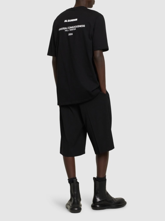 Jil Sander: Logo印花棉质平纹针织T恤 - 黑色 - men_1 | Luisa Via Roma
