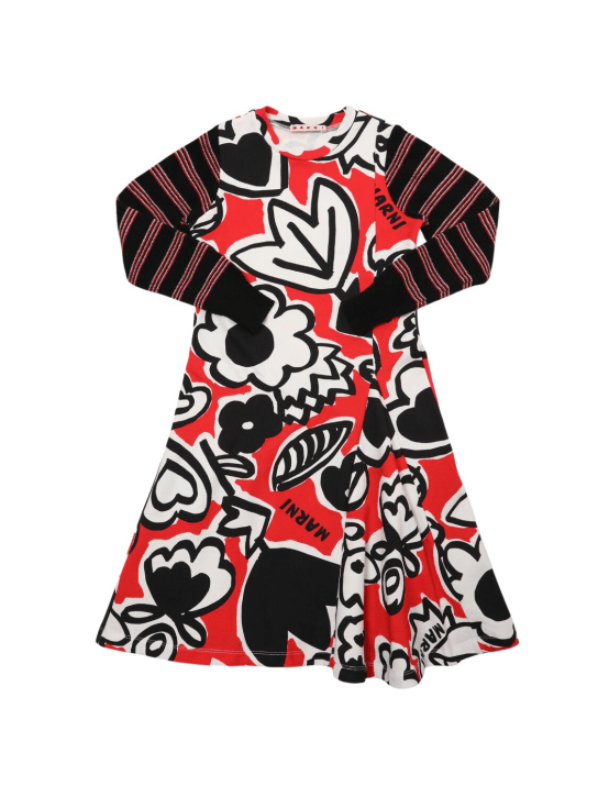 Marni Junior: Robe en coton imprimé - Rouge/Multicolore - kids-girls_0 | Luisa Via Roma