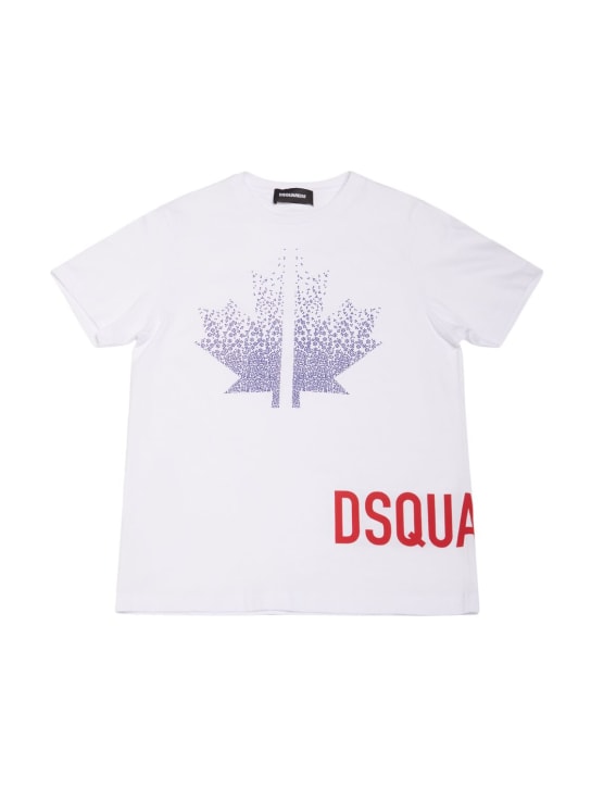 Dsquared2: T-shirt in jersey di cotone stampato - Bianco - kids-boys_0 | Luisa Via Roma