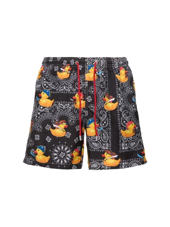 Mc2 Saint Barth: Ducky pirate print light swim shorts - Siyah/Sarı - men_0 | Luisa Via Roma
