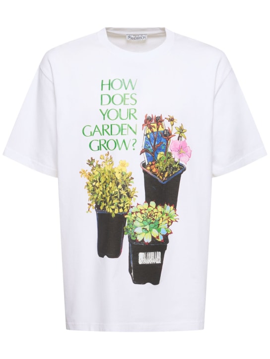 JW Anderson: T-shirt oversize imprimé pot de fleurs - Blanc - men_0 | Luisa Via Roma