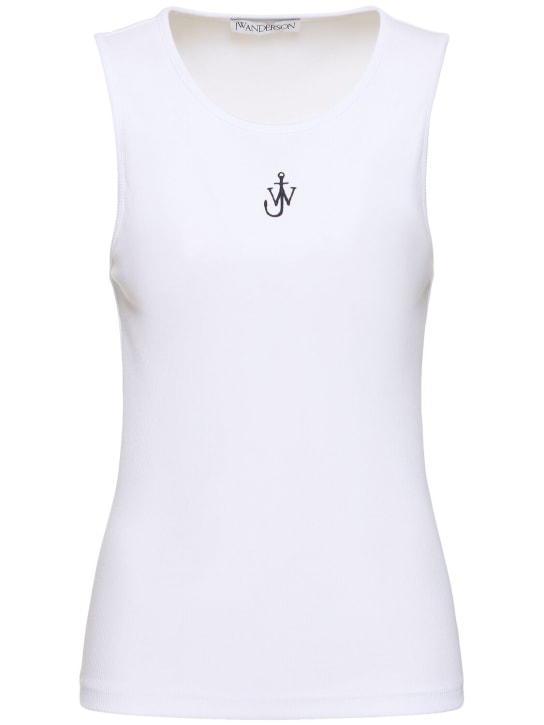 JW Anderson: Anchor logo stretch cotton tank top - Beyaz - women_0 | Luisa Via Roma