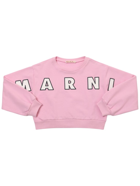Marni Junior: Sweat-shirt en coton à logo - Rose - kids-girls_0 | Luisa Via Roma