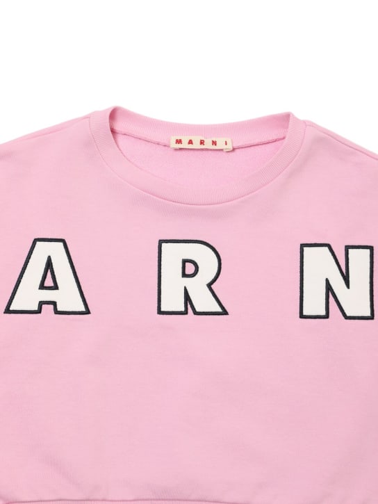 Marni Junior: Sweat-shirt en coton à logo - Rose - kids-girls_1 | Luisa Via Roma