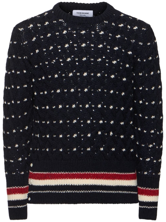 Thom Browne: All over cable stitch classic sweater - men_0 | Luisa Via Roma