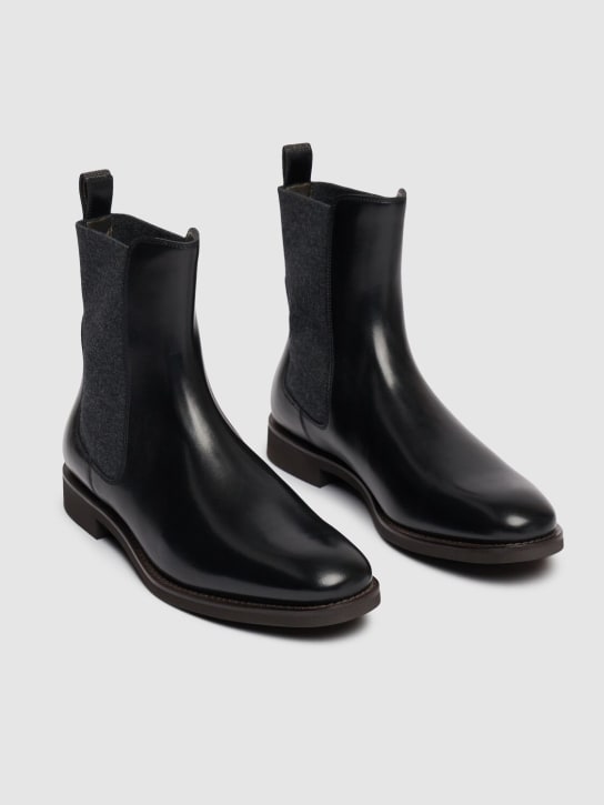 Brunello Cucinelli: 10毫米皮革切尔西靴 - 黑色 - women_2 | Luisa Via Roma