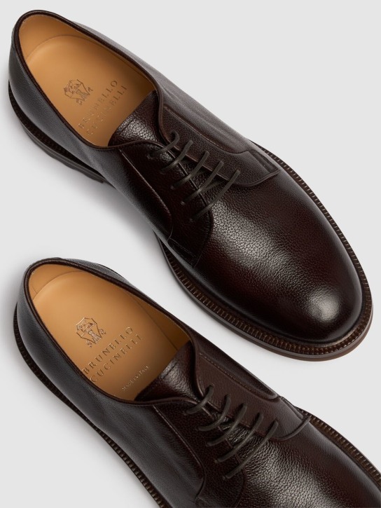 Brunello Cucinelli: Leather derby shoes - Brown - men_3 | Luisa Via Roma