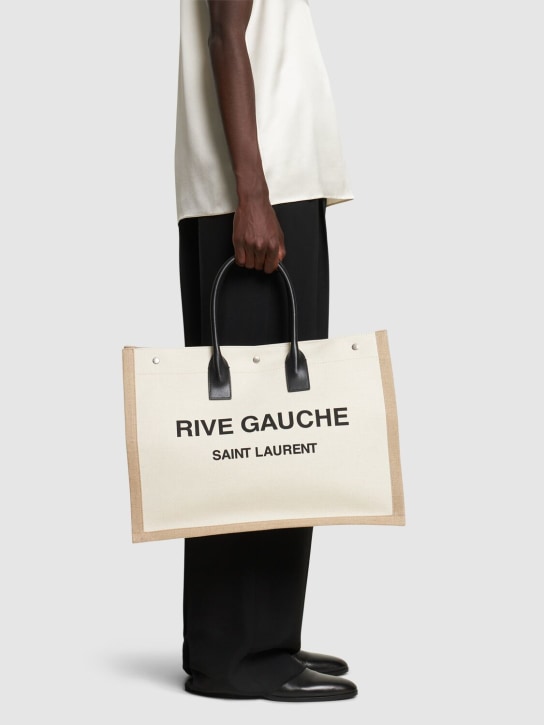 Saint Laurent: Borsa shopping Rive Gauche in tela e pelle - Off White - men_1 | Luisa Via Roma