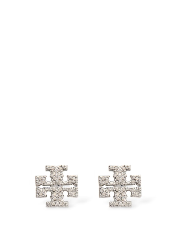 Tory Burch: Kira pavé small stud earrings - Gümüş - women_0 | Luisa Via Roma