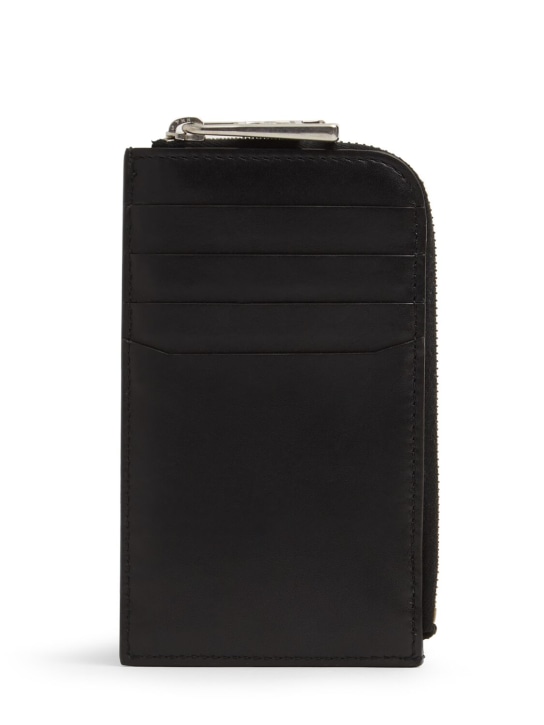 Moncler: Flat leather card holder - 黑色 - men_0 | Luisa Via Roma