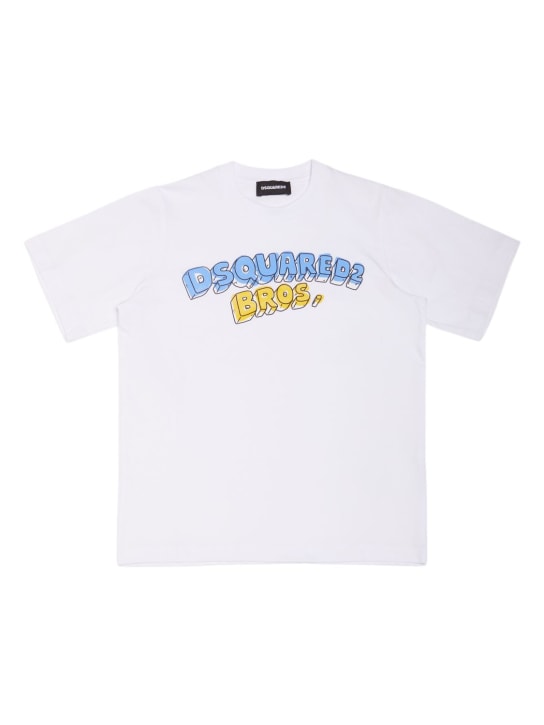 Dsquared2: 印花棉质平纹针织T恤 - 白色 - kids-boys_0 | Luisa Via Roma