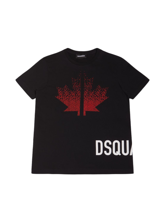 Dsquared2: T-shirt in jersey di cotone stampato - Nero - kids-boys_0 | Luisa Via Roma