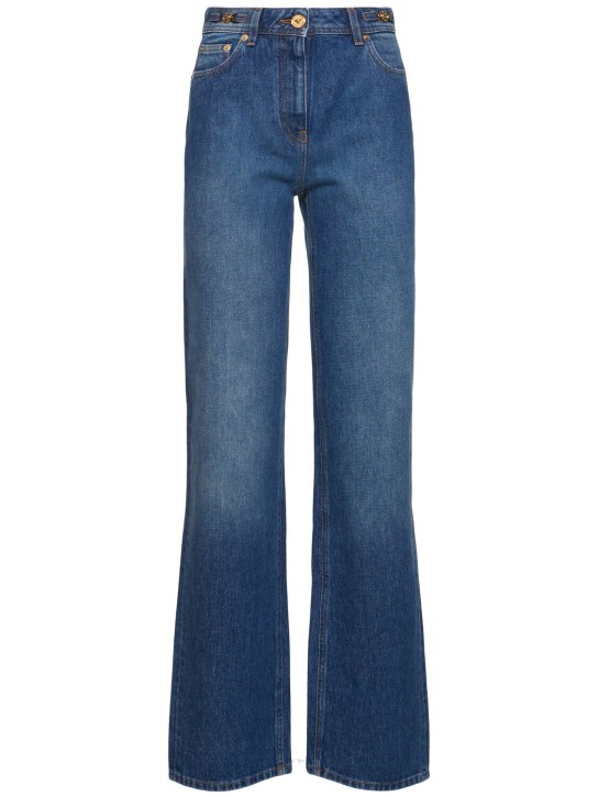 Versace: Jeans rectos con cintura alta - Azul - women_0 | Luisa Via Roma
