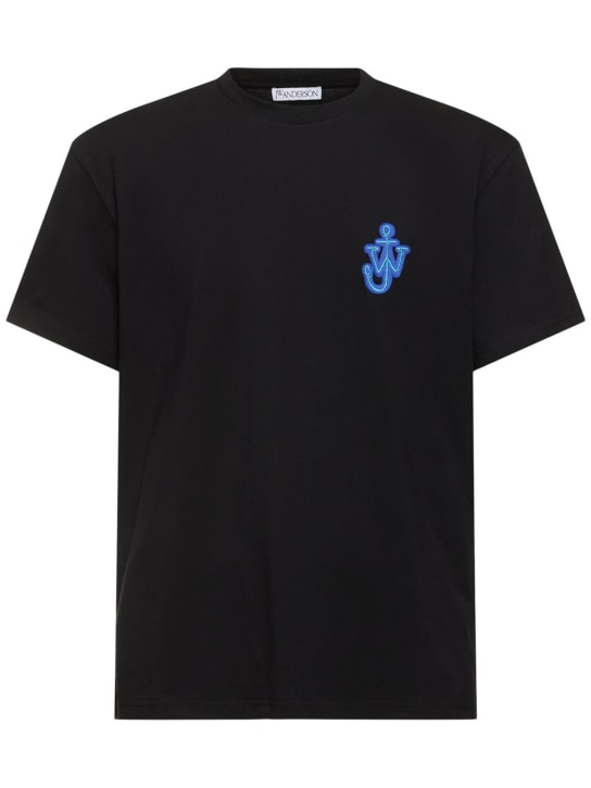 JW Anderson: Anchor logo cotton t-shirt - Black - men_0 | Luisa Via Roma