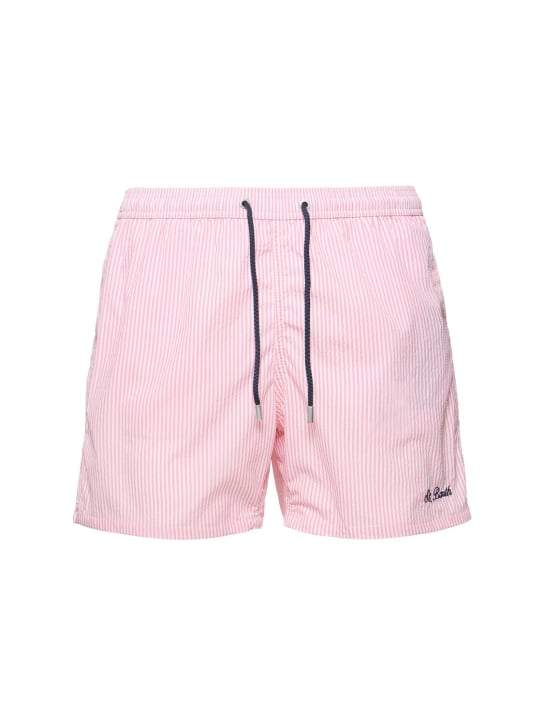 Mc2 Saint Barth: Striped print seersucker swim shorts - White/Pink - men_0 | Luisa Via Roma