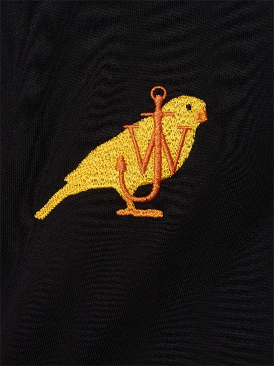JW Anderson: Canary embroidered cotton hoodie - Black - men_1 | Luisa Via Roma