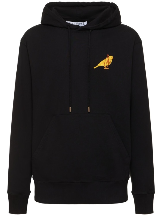 JW Anderson: Canary embroidered cotton hoodie - Black - men_0 | Luisa Via Roma