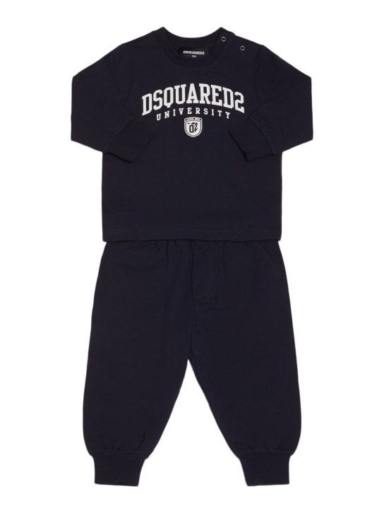Dsquared2: Sweat-shirt & pantalon de sport en coton imprimé - Bleu - kids-boys_0 | Luisa Via Roma
