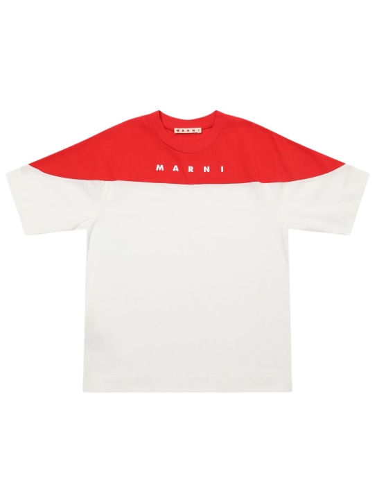 Marni Junior: Camiseta de jersey de algodón con logo - Blanco/Rojo - kids-girls_0 | Luisa Via Roma