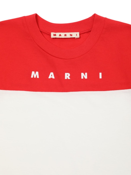 Marni Junior: Camiseta de jersey de algodón con logo - Blanco/Rojo - kids-girls_1 | Luisa Via Roma