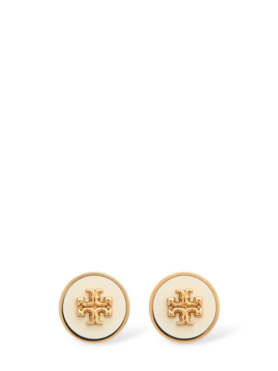Tory Burch: Kira enamel stud earrings - Ivory/Gold - women_0 | Luisa Via Roma