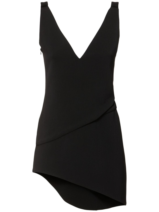JW Anderson: Tailored v-neck wool blend mini dress - Siyah - women_0 | Luisa Via Roma