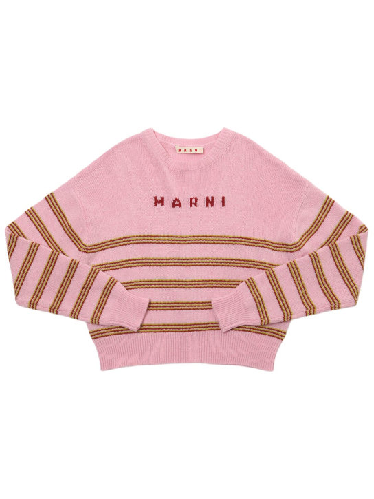 Marni Junior: Striped wool blend sweater w/logo - Pink/Multi - kids-girls_0 | Luisa Via Roma