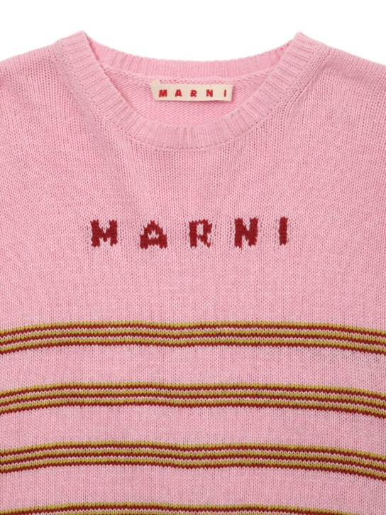 Marni Junior: Striped wool blend sweater w/logo - Pink/Multi - kids-girls_1 | Luisa Via Roma