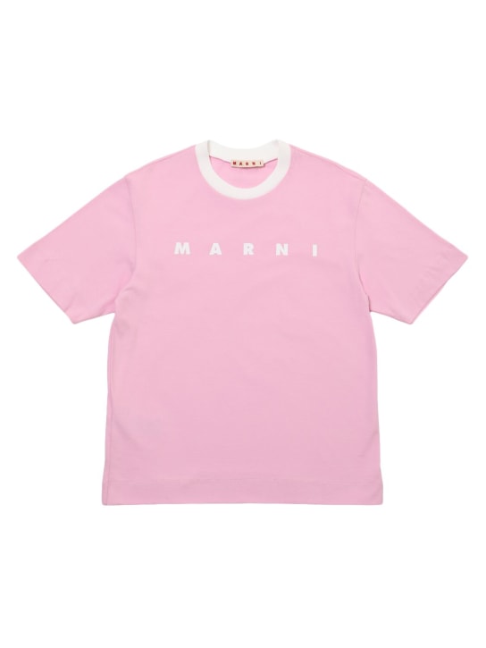 Marni Junior: T-shirt in jersey di cotone con logo - Rosa - kids-girls_0 | Luisa Via Roma