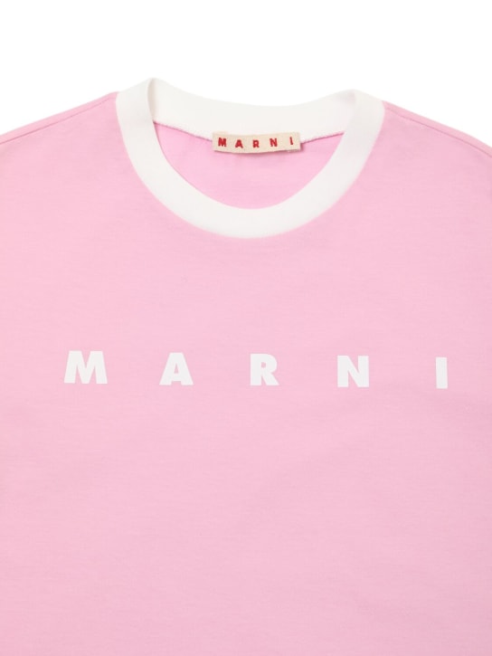 Marni Junior: 자수 로고 코튼 저지 티셔츠 - 핑크 - kids-girls_1 | Luisa Via Roma