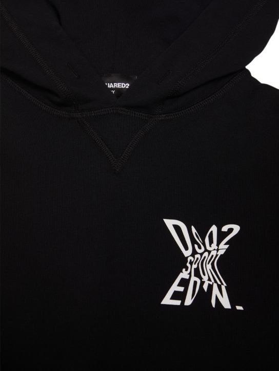 Dsquared2: Printed cotton hooded sweatshirt - Black - kids-boys_1 | Luisa Via Roma