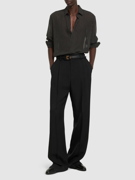 Saint Laurent: Pinstripe silk georgette shirt - Black - men_1 | Luisa Via Roma