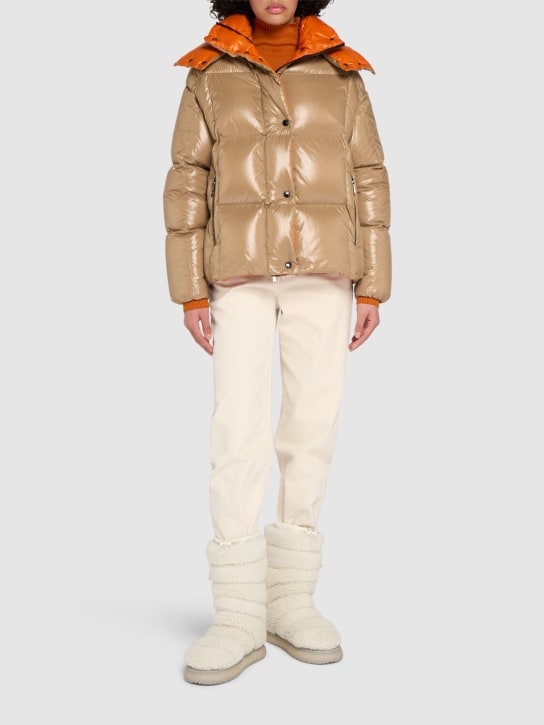 Moncler: Parana nylon laqué down jacket - Beige - women_1 | Luisa Via Roma