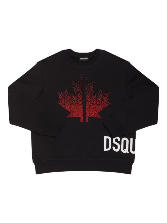 Dsquared2: Cotton crewneck sweatshirt - Siyah - kids-boys_0 | Luisa Via Roma