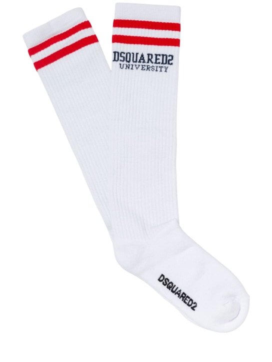 Dsquared2: SOCKEN AUS BAUMWOLLMISCHUNG MIT DRUCK - Weiß - kids-girls_0 | Luisa Via Roma