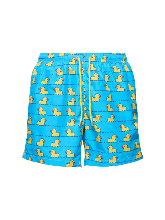 Mc2 Saint Barth: Ducky Print ultralight swim shorts - Blue/Yellow - men_0 | Luisa Via Roma