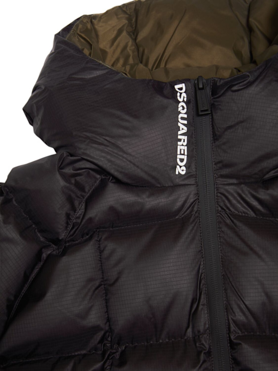 Dsquared2: Hooded nylon puffer jacket - Black - kids-boys_1 | Luisa Via Roma
