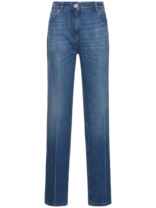 Versace: Jeans rectos con cintura alta - Azul - women_0 | Luisa Via Roma