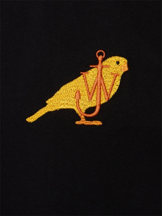 JW Anderson: Canary embroidery cotton t-shirt - Black - men_1 | Luisa Via Roma