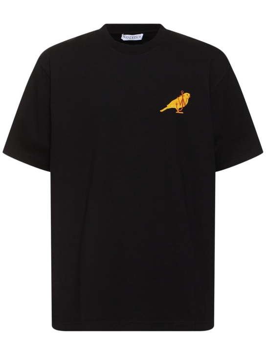 JW Anderson: T-shirt en coton brodé Canary - Noir - men_0 | Luisa Via Roma