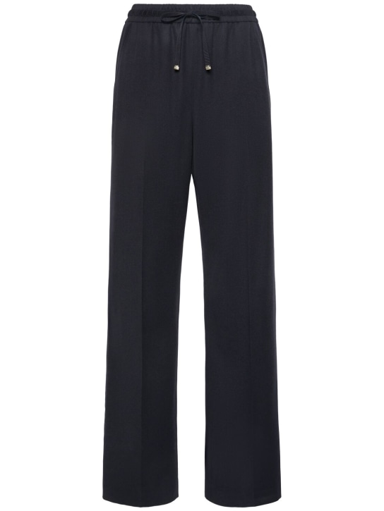 Moncler: Virgin wool blend pants - Navy - women_0 | Luisa Via Roma