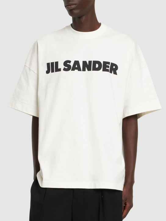 Jil Sander: Jil Sander logo cotton t-shirt - Porcelain - men_1 | Luisa Via Roma