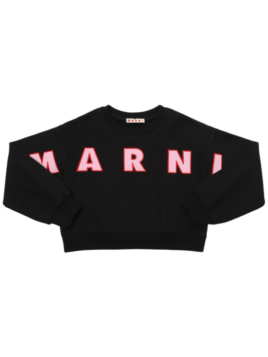 Marni Junior: Cotton crewneck sweatshirt w/logo - Siyah - kids-girls_0 | Luisa Via Roma