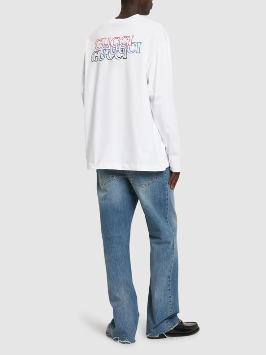Gucci: Schweres T-Shirt aus Baumwolle mit Logodetail - Weiß - men_1 | Luisa Via Roma