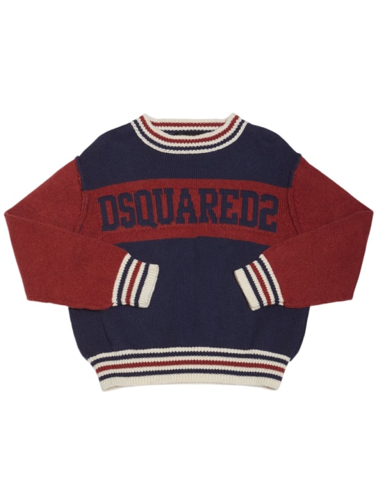 Dsquared2: Suéter de punto de algodón - Azul/Rojo - kids-girls_0 | Luisa Via Roma